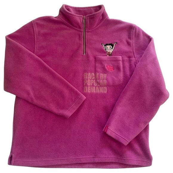 Betty Boop Tops - Retro Betty Boop Fleece Quarter Zip Pullover Pink